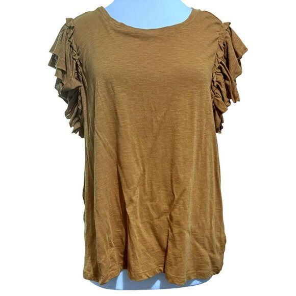 Industry Republic Bronze Double Flutter Ruffle Sleeve Pima Cotton Tee Sz 2X NEW - Picture 1 of 8